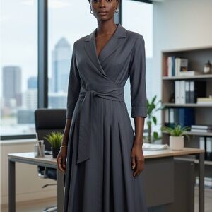 Jones New York Charcoal Long Sleeve Dress